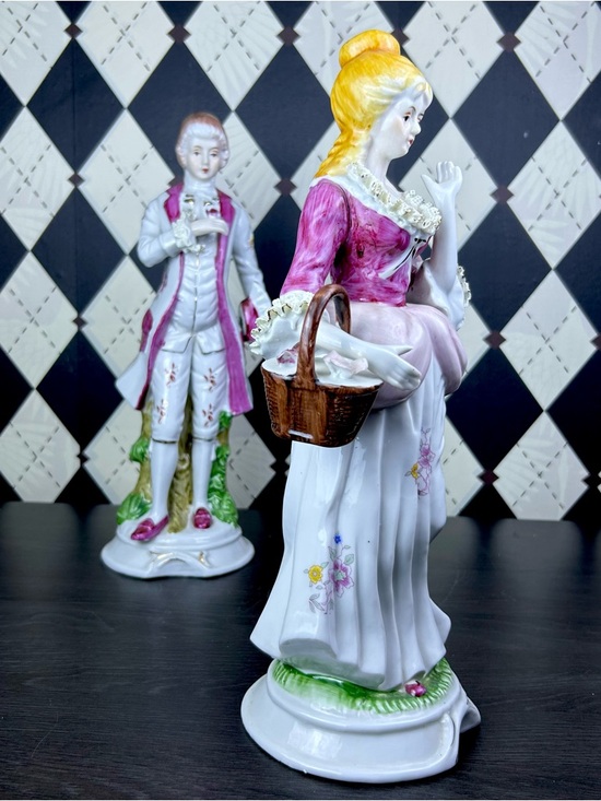 Large Victorian Lady 14” Porcelain Figurine Rococo Style 14 Inch Statue Vintage - Picture 13 of 17